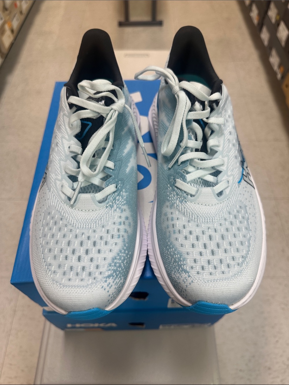 Hoka Womens Mach 6 Light Blue and Black (TNDR) Athletic Sneakers - Picture 7 of 11